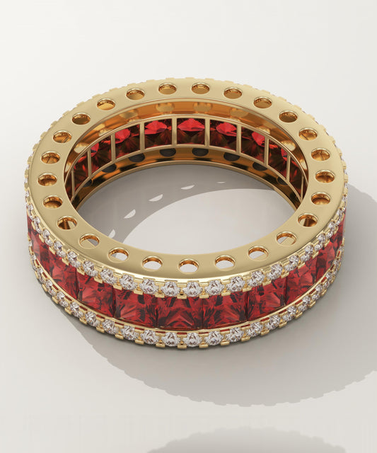 4.52 TCW Princess & Round Shaped January-Garnet Birthstone Wedding Band