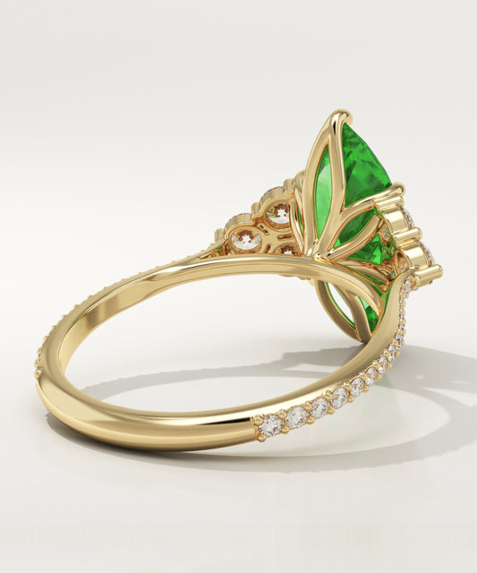 2.5 CT Marquise Cut Cluster Lab-Grown Emerald Gemstone Engagement Ring