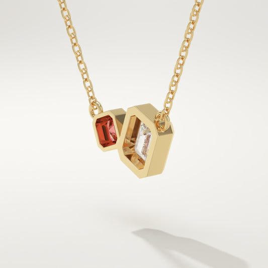 3.21 TCW Emerald & Asscher Toi Et Moi January-Garnet Birthstone Necklace