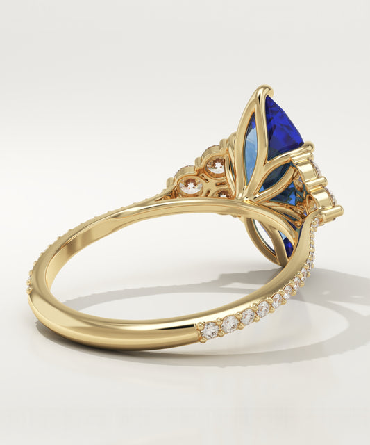 2.5 CT Marquise Cut Cluster Lab-Grown Blue Sapphire Gemstone Engagement Ring