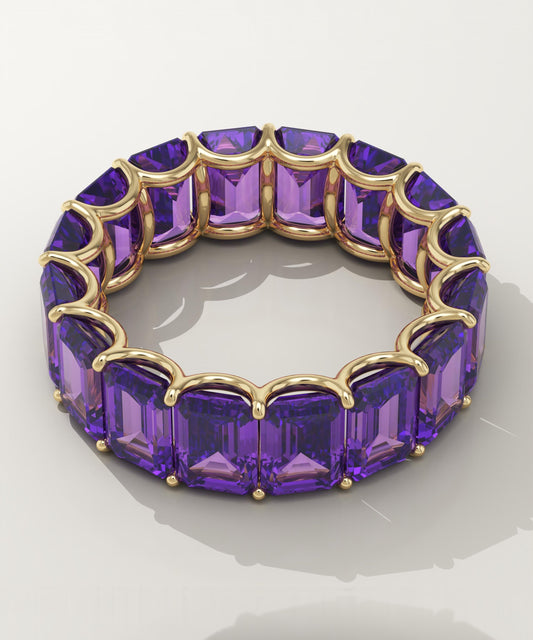 8.91 TCW Emerald Shaped February-Amethyst Birthstone Wedding Band