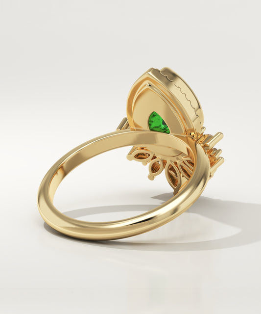 1.55 CT Pear Cut Cluster Lab-Grown Emerald Gemstone Engagement Ring