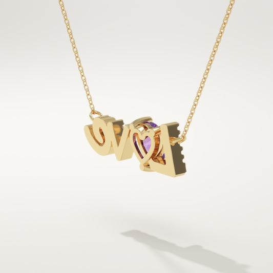 1.14 TCW Heart & Round February-Amethyst Love Birthstone Necklace