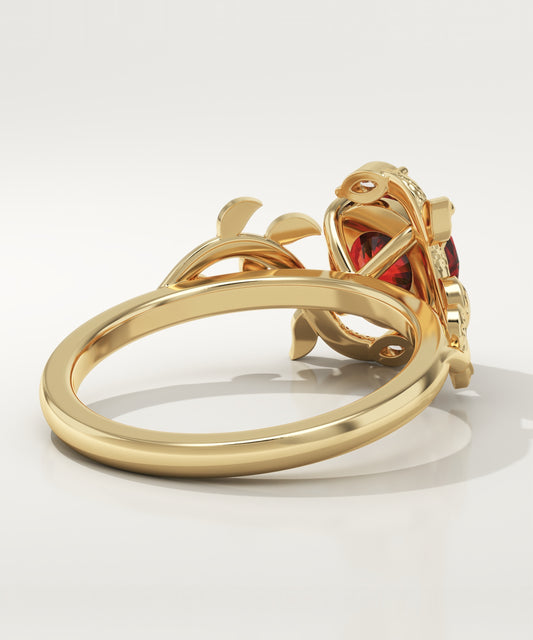 1 CT Round Cut Nature Inspired Lab-Grown Garnet Gemstone Engagement Ring