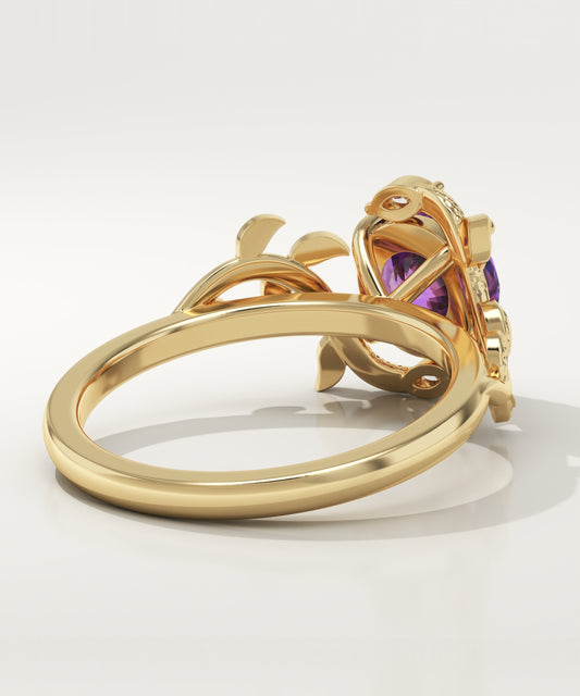 1 CT Round Cut Nature Inspired Lab-Grown Amethyst Gemstone Engagement Ring