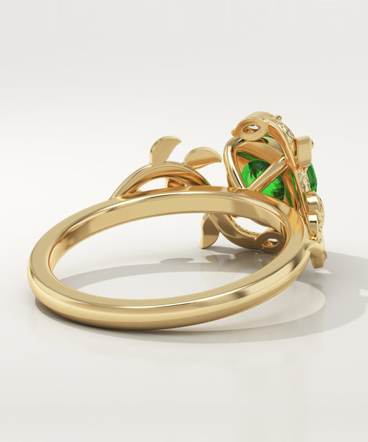 1 CT Round Cut Nature Inspired Lab-Grown Emerald Gemstone Engagement Ring