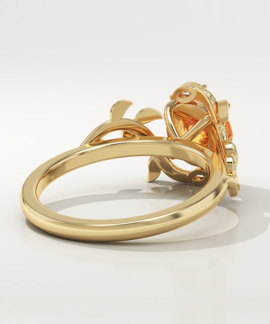 1 CT Round Cut Nature Inspired Lab-Grown Citrine Gemstone Engagement Ring