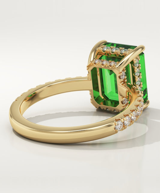 3.71 CT Emerald Cut Pave Lab-Grown Emerald Gemstone Engagement Ring