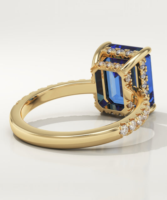 3.71 CT Emerald Cut Pave Lab-Grown Sapphire Gemstone Engagement Ring