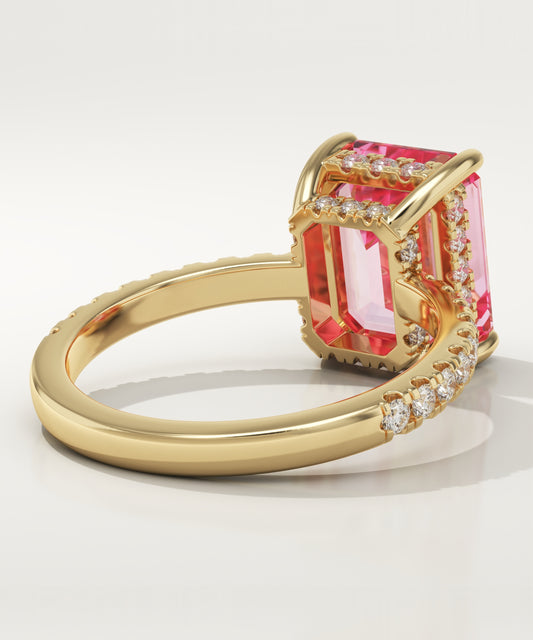 3.71 CT Emerald Cut Pave Lab-Grown Pink Tourmaline Gemstone Engagement Ring