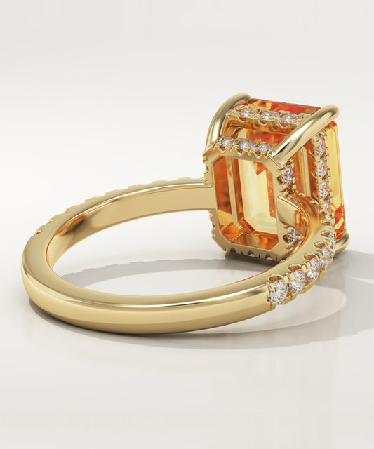 3.71 CT Emerald Cut Pave Lab-Grown Citrine Gemstone Engagement Ring