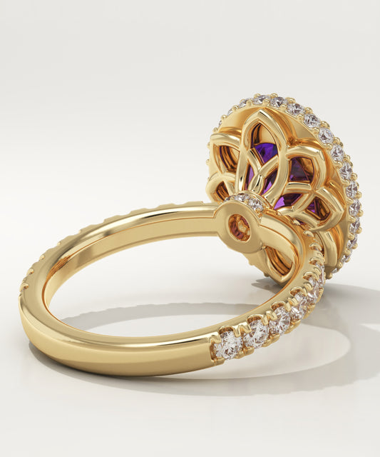 2.16 CT Oval Cut Halo & Pave Lab-Grown Amethyst Gemstone Engagement Ring
