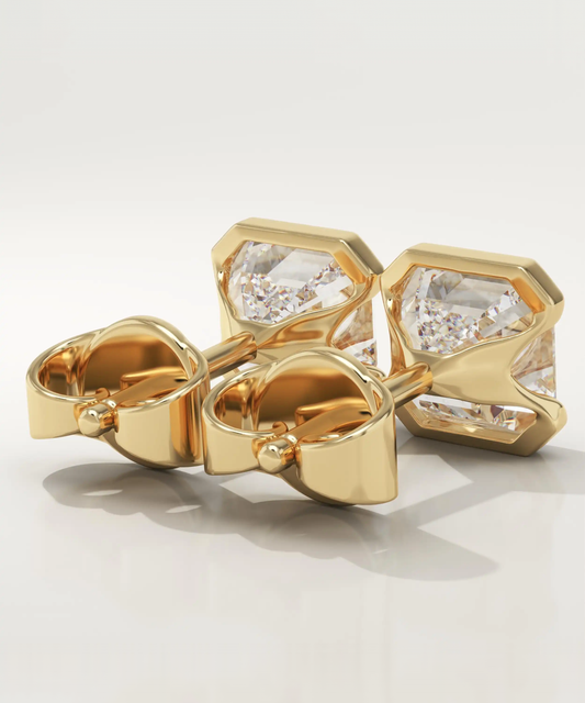 1 TCW Asscher Half Bezel Lab-Grown Diamond Stud Earrings