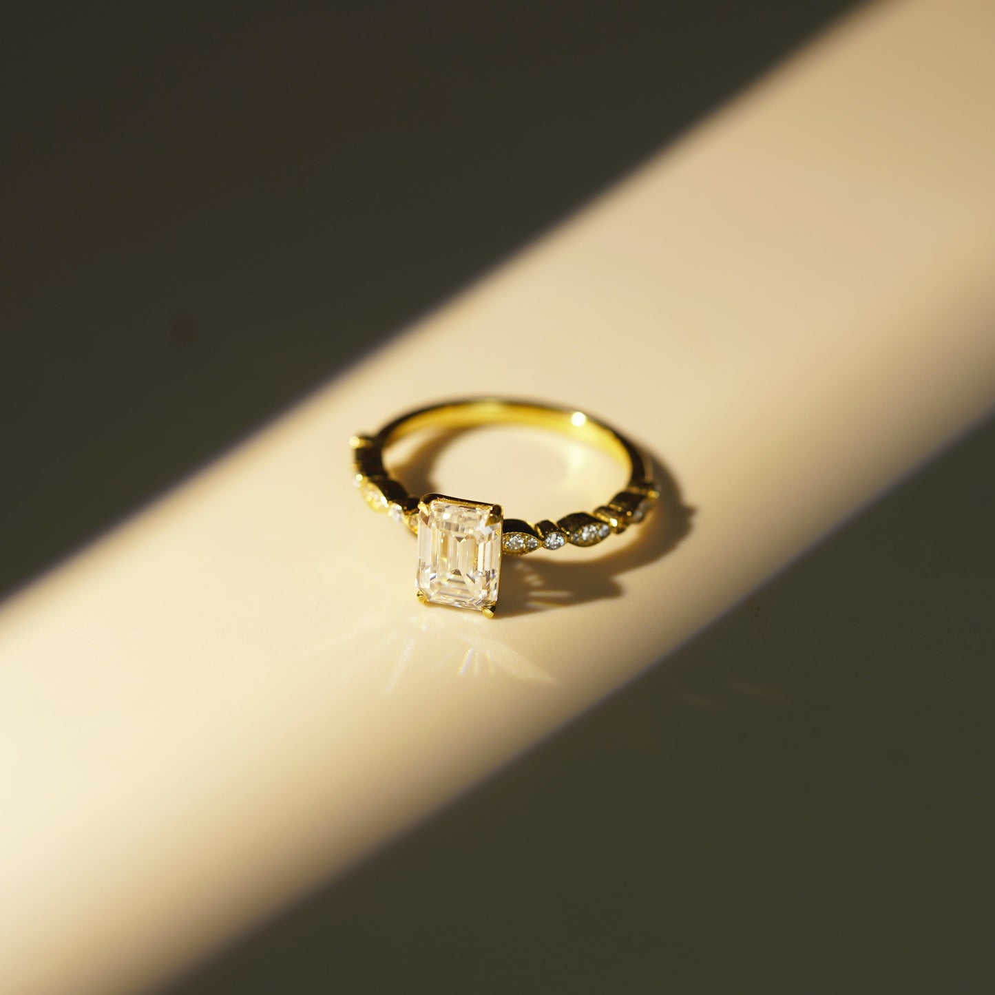 Emerald Cut Milgrain Pave Lab-Grown Diamond Engagement Ring