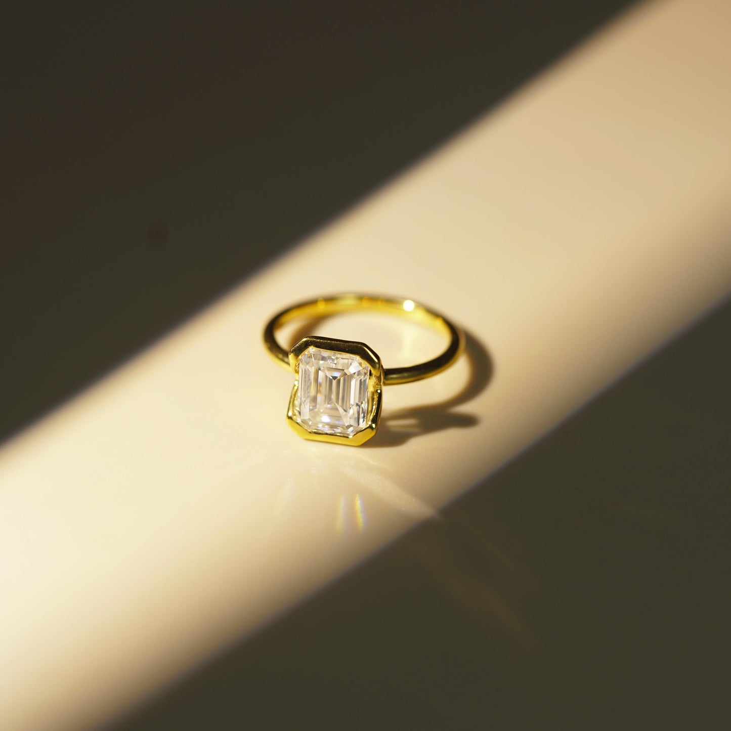 Emerald Cut Half Bezel Lab-Grown Diamond Engagement Ring