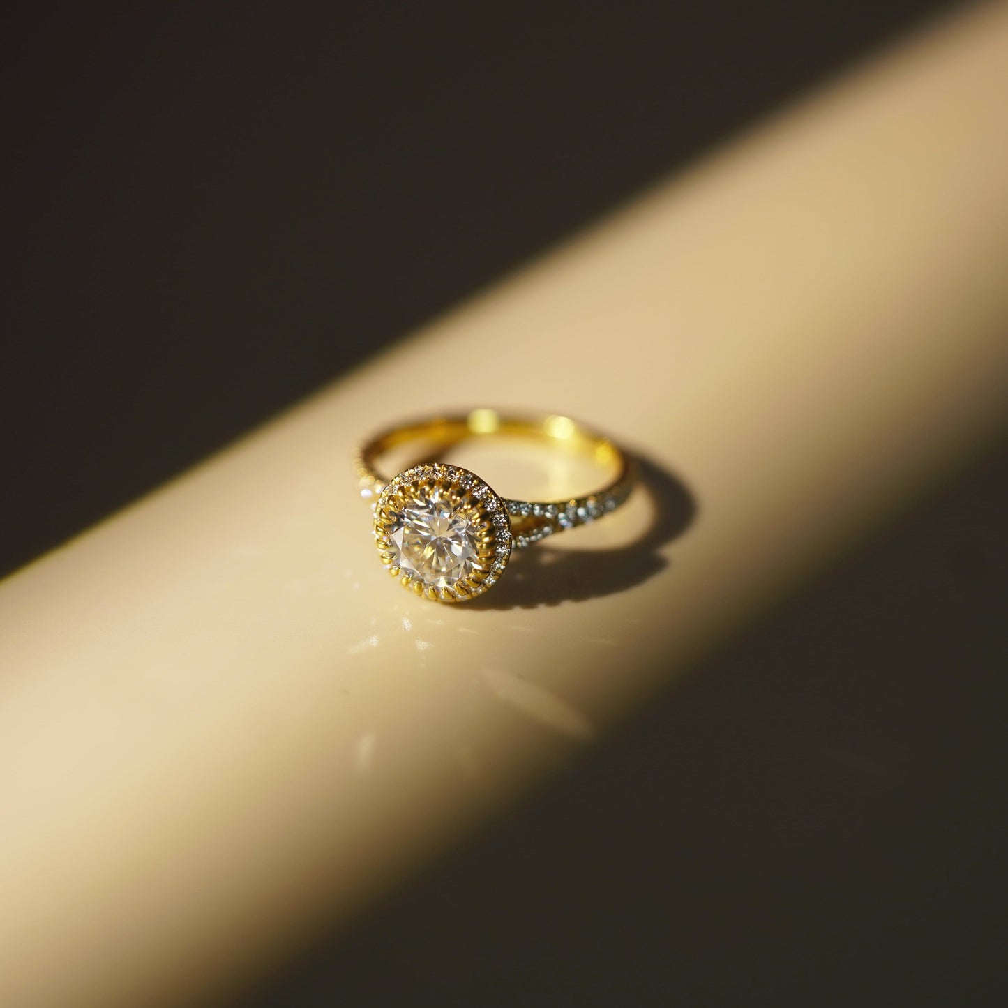 Round Cut Halo & Pave Split Shank Lab-Grown Diamond Engagement Ring