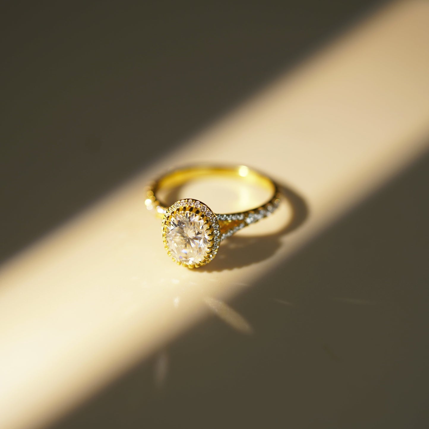 Oval Cut Halo & Pave Split Shank Lab-Grown Diamond Engagement Ring