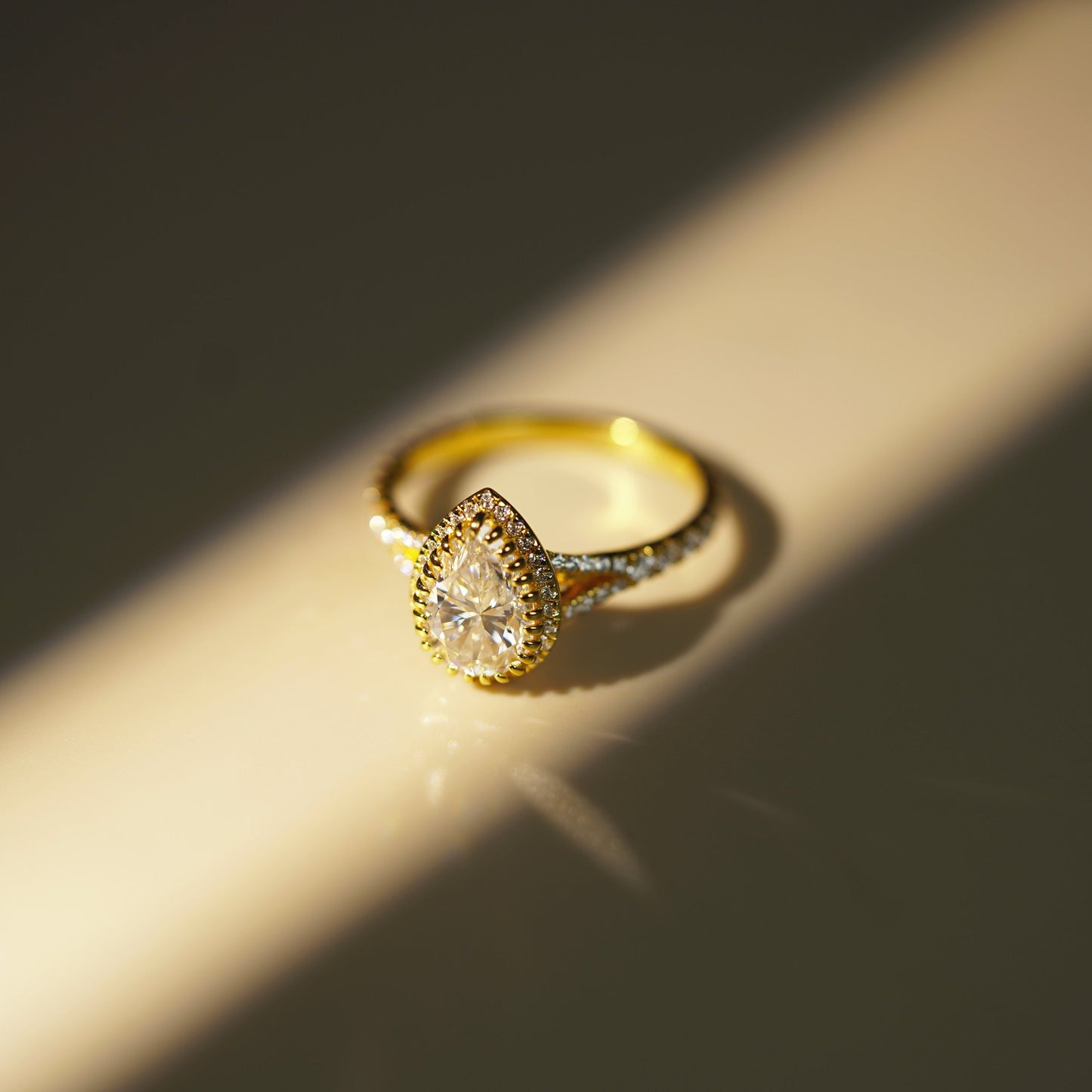Pear Cut Halo & Pave Split Shank Lab-Grown Diamond Engagement Ring