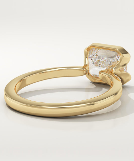 East West Emerald Cut Half Bezel Lab-Grown Diamond Engagement Ring