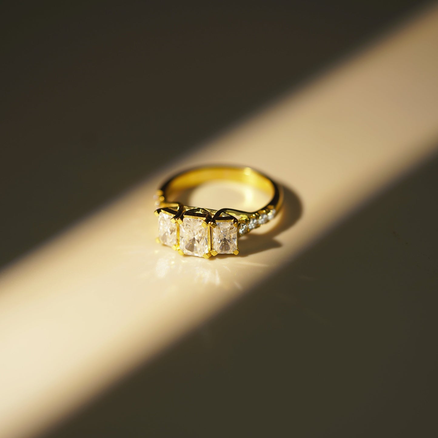 Radiant Cut Three Stone Pave Lab-Grown Diamond Engagement Ring