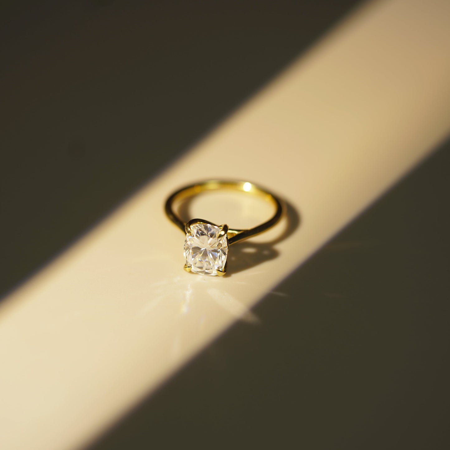 Elongated Cushion Cut Solitaire Cathedral Lab-Grown Diamond Engagement Ring