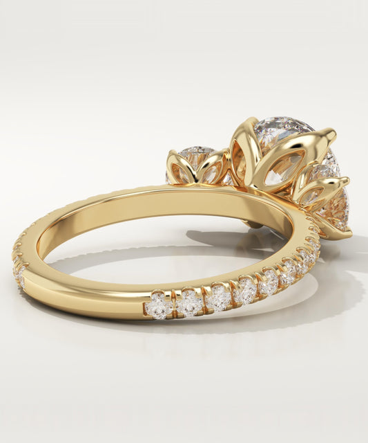 Round Cut Three Stone & Pave Lab-Grown Diamond Engagement Ring