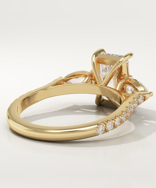 Radiant Cut Three Stone & Pave Lab-Grown Diamond Engagement Ring