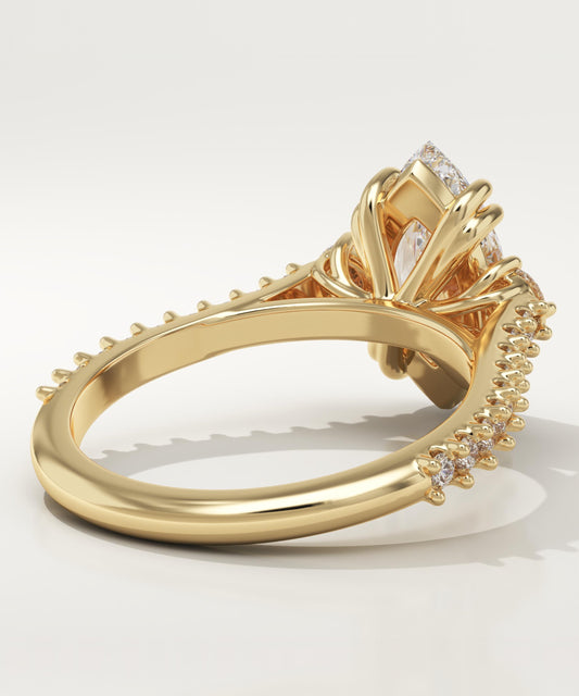 Marquise Cut Three Stone & Pave Lab-Grown Diamond Engagement Ring