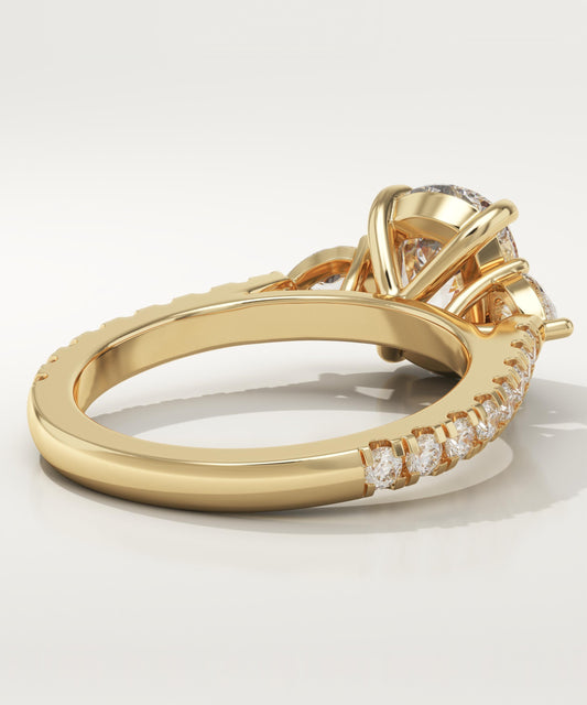 Elongated Cushion Cut Three Stone & Pave Lab-Grown Diamond Engagement Ring