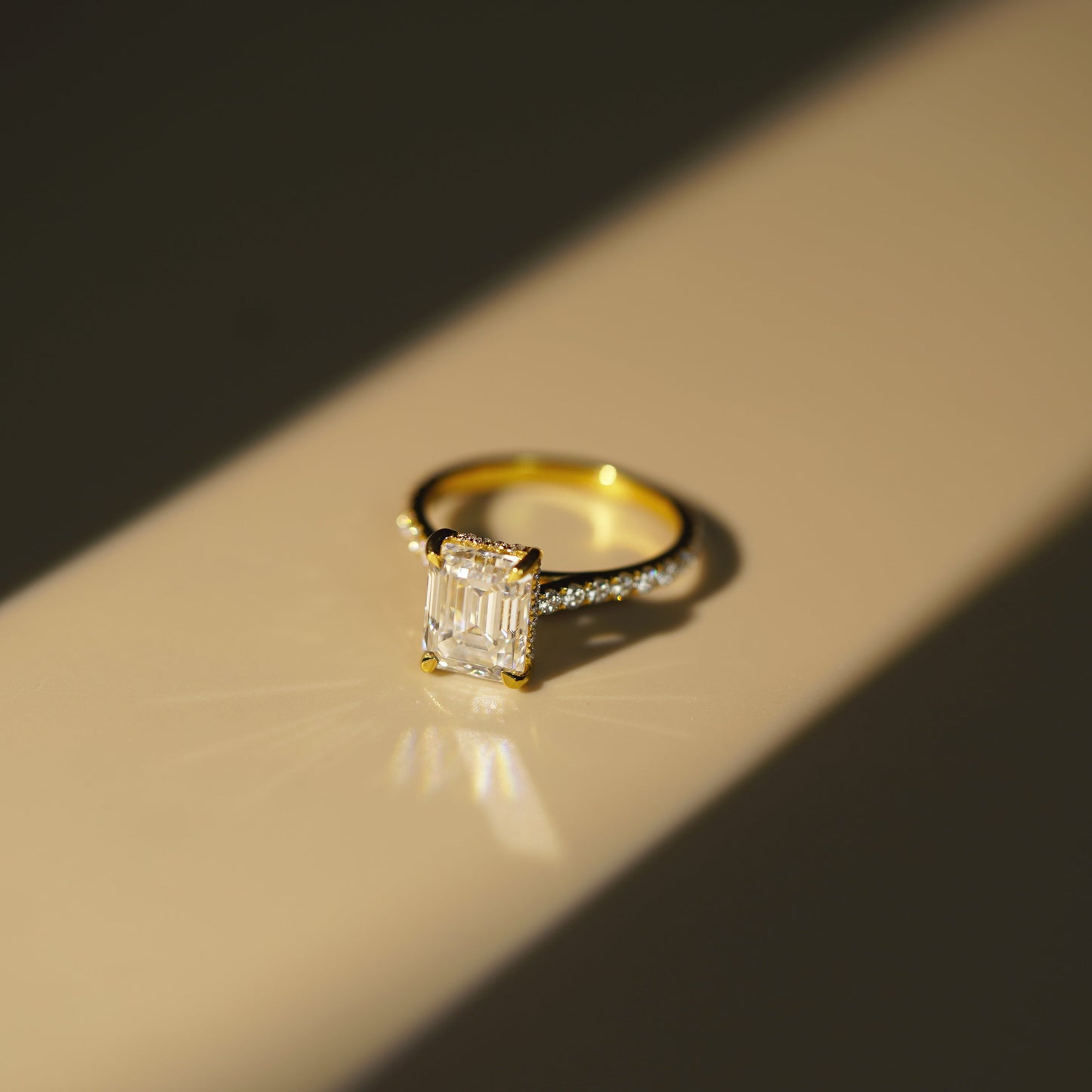 Emerald Cut Hidden Halo & Pave Cathedral Lab-Grown Diamond Engagement Ring