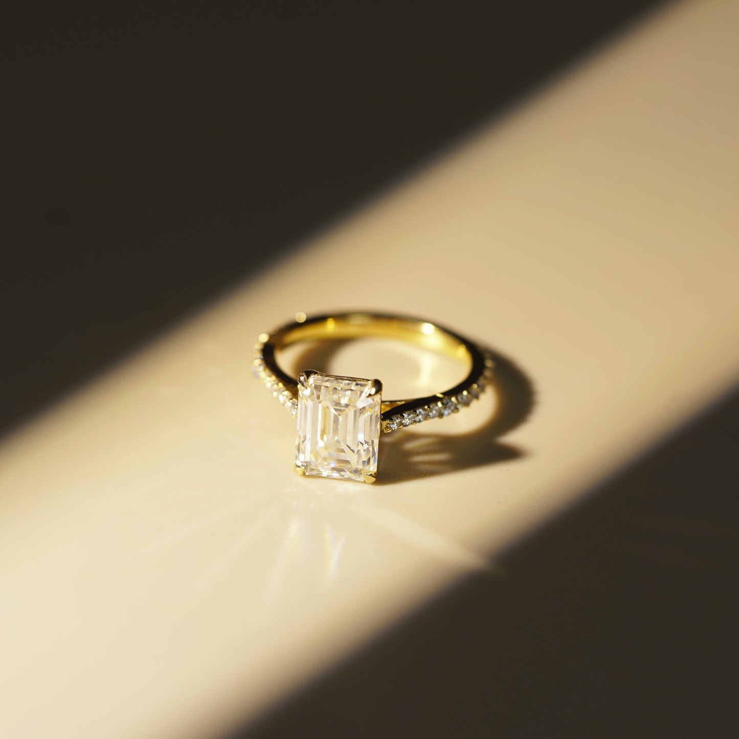 Emerald Cut Pave Cathedral Lab-Grown Diamond Engagement Ring