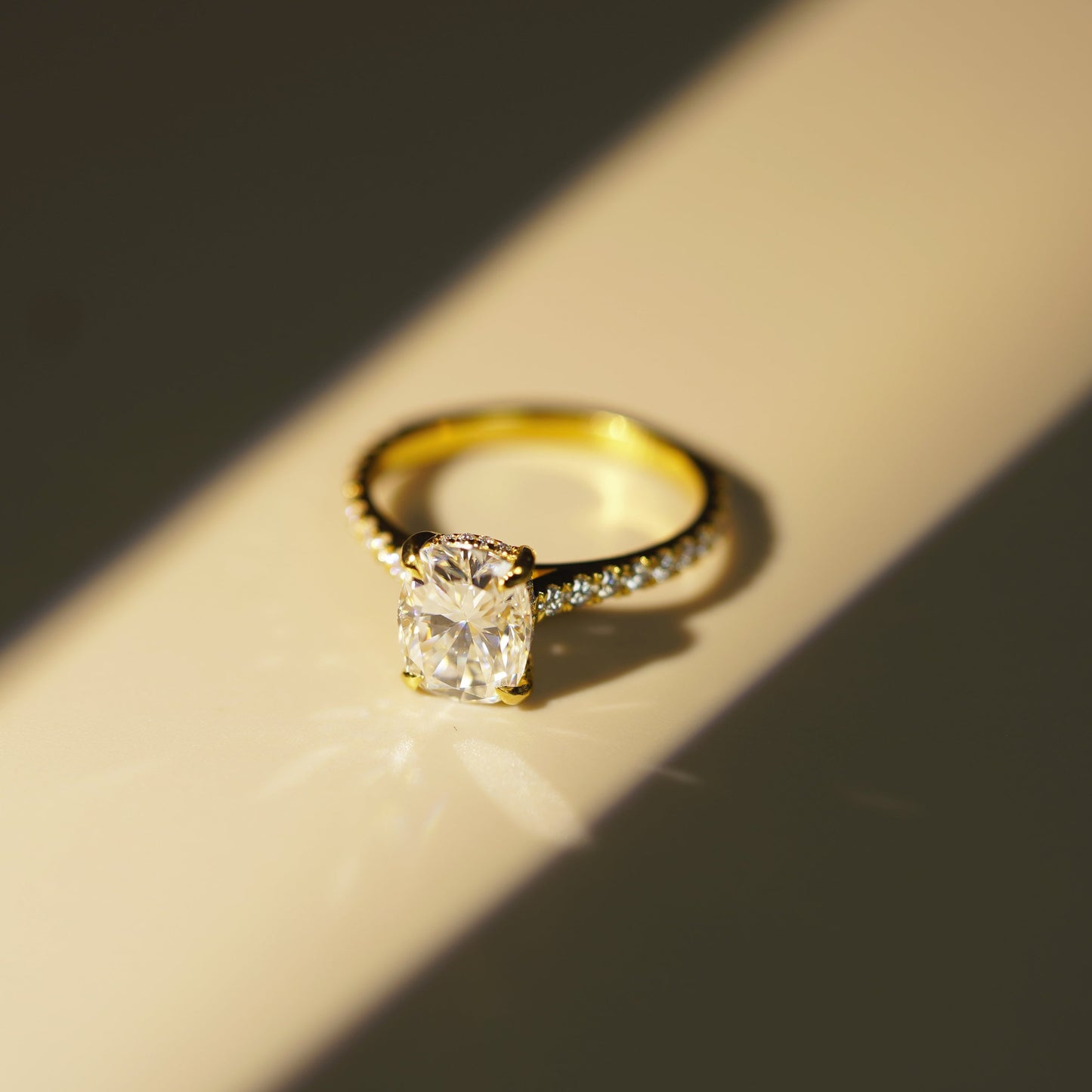 Elongated Cushion Cut Pave Cathedral Lab-Grown Diamond Engagement Ring