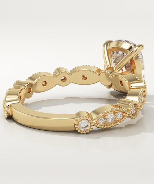 Elongated Cushion Cut Milgrain Pave Lab-Grown Diamond Engagement Ring