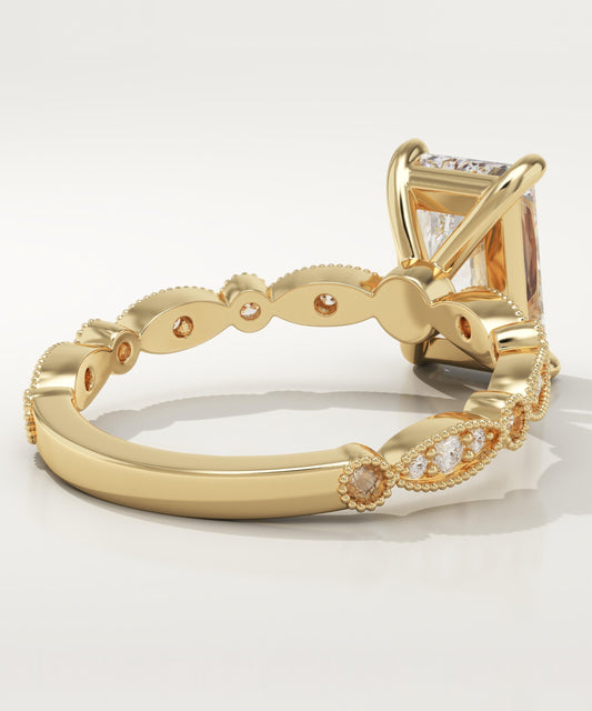 Radiant Cut Milgrain Pave Lab-Grown Diamond Engagement Ring