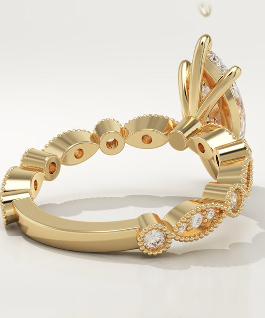 Marquise Cut Milgrain Pave Lab-Grown Diamond Engagement Ring