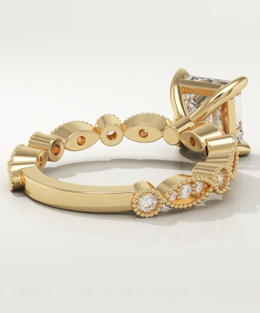 Asscher Cut Milgrain Pave Lab-Grown Diamond Engagement Ring