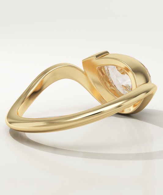 Pear Cut Half Bezel Waved Lab-Grown Diamond Engagement Ring