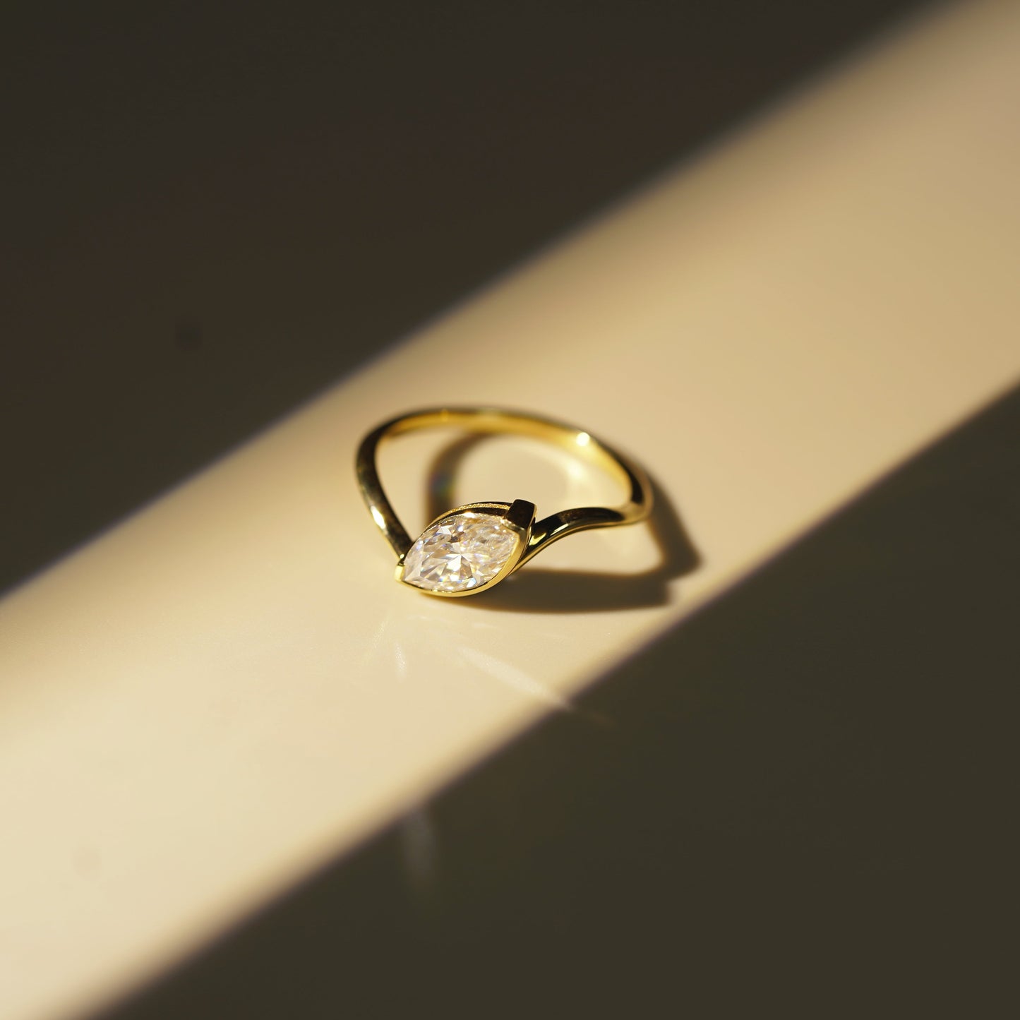 Marquise Cut Half Bezel Waved Lab-Grown Diamond Engagement Ring