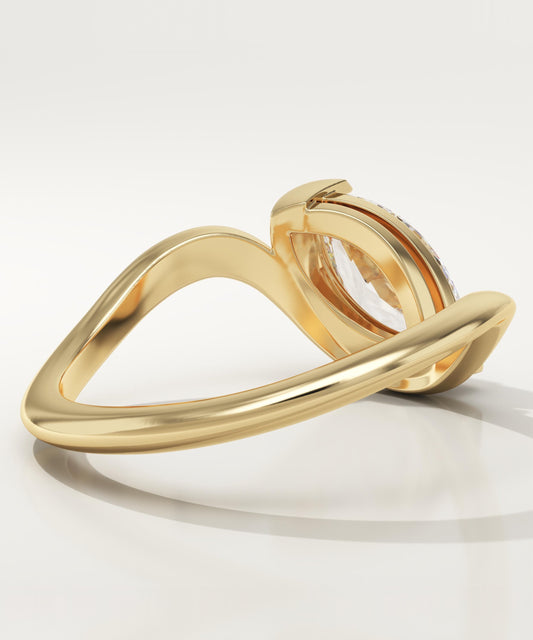 Marquise Cut Half Bezel Waved Lab-Grown Diamond Engagement Ring
