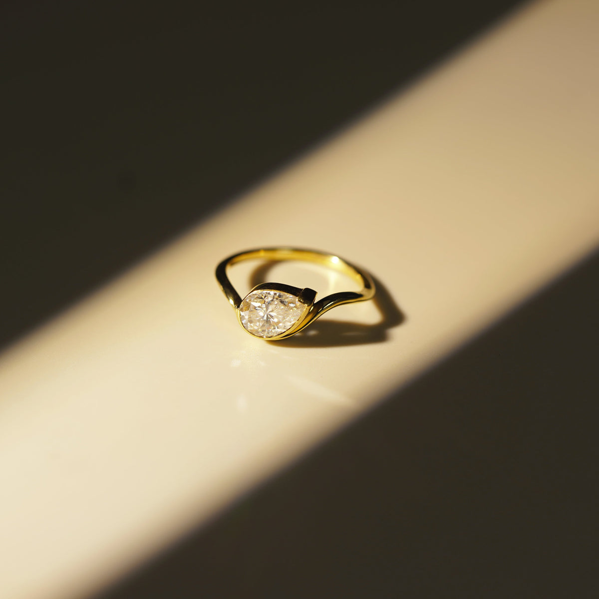 Pear Cut Half Bezel Waved Lab-Grown Diamond Engagement Ring
