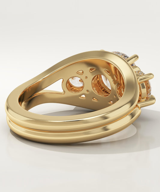 Round Cut Three Stone Split Shank Lab-Grown Diamond Engagement Ring