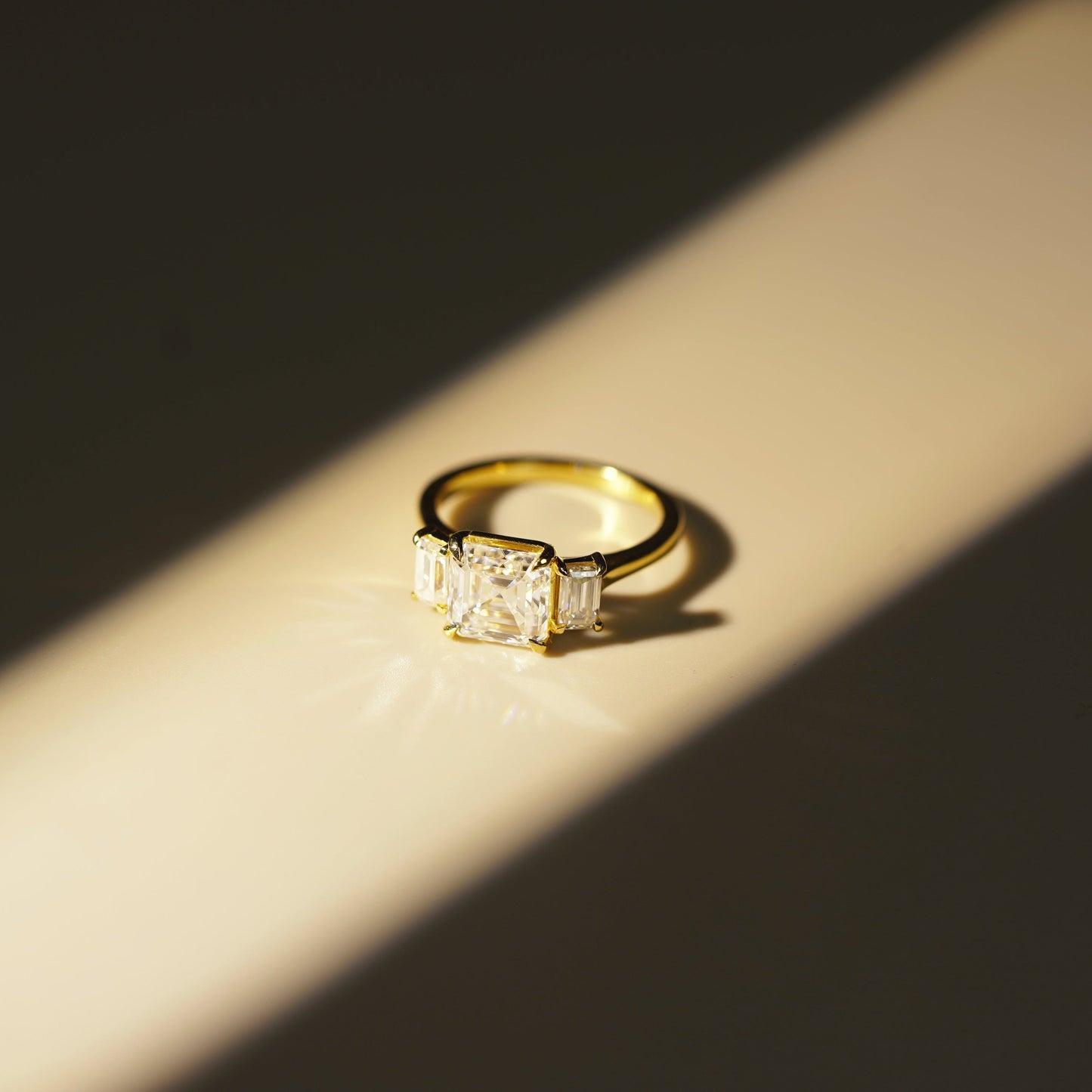 Asscher Cut Three Stone Lab-Grown Diamond Engagement Ring