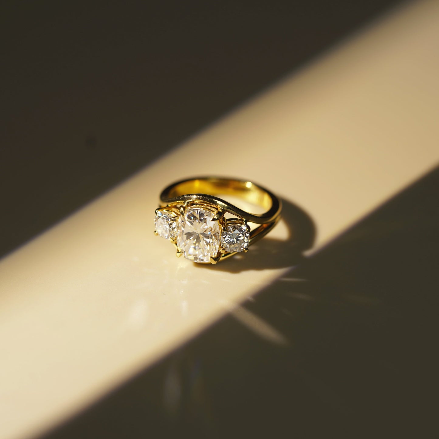 Elongated Cushion Cut Three Stone Lab-Grown Diamond Engagement Ring