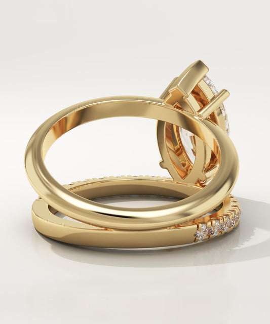 Marquise Cut Pave Double Band Lab-Grown Diamond Engagement Ring