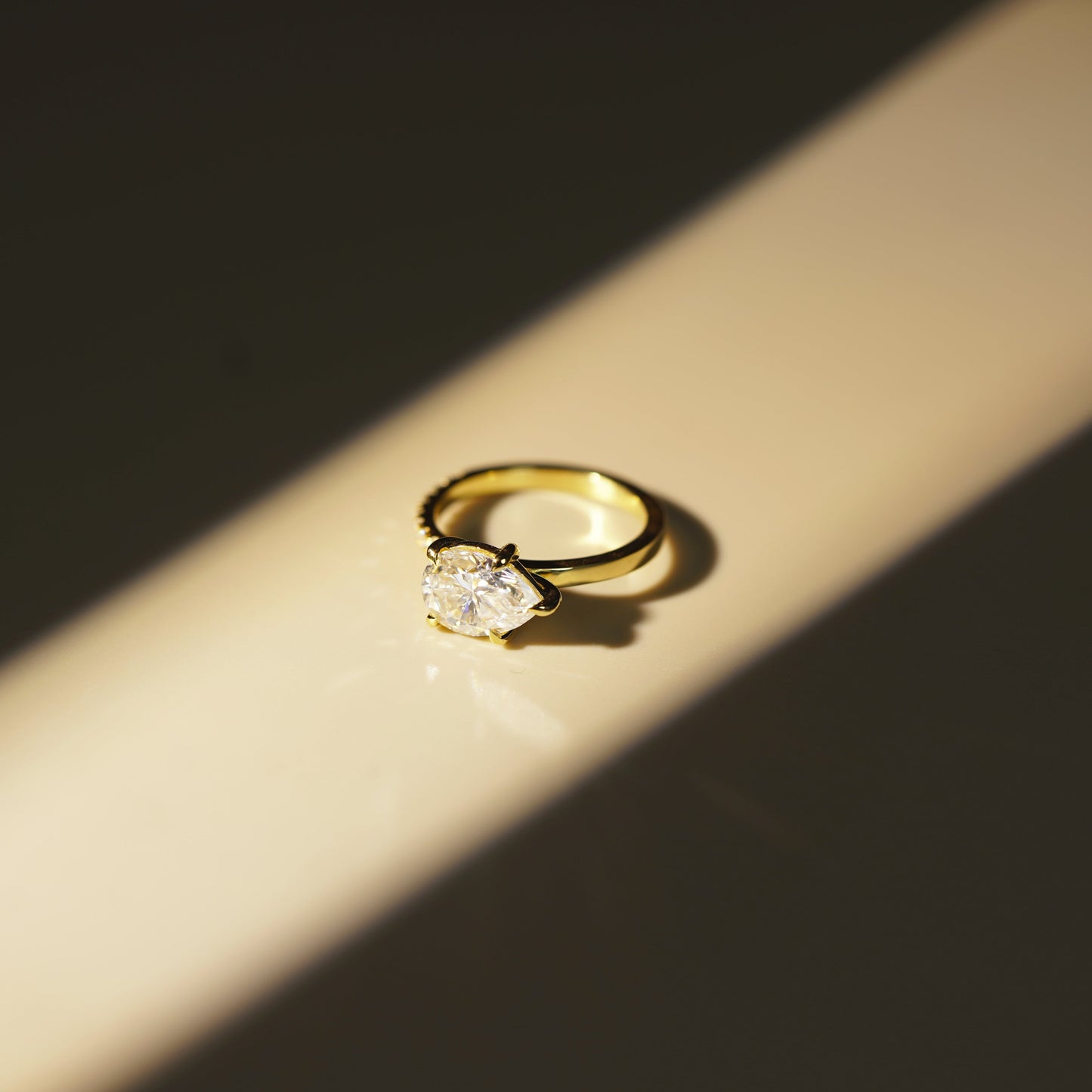 East West Pear Cut Half Pave Lab-Grown Diamond Engagement Ring