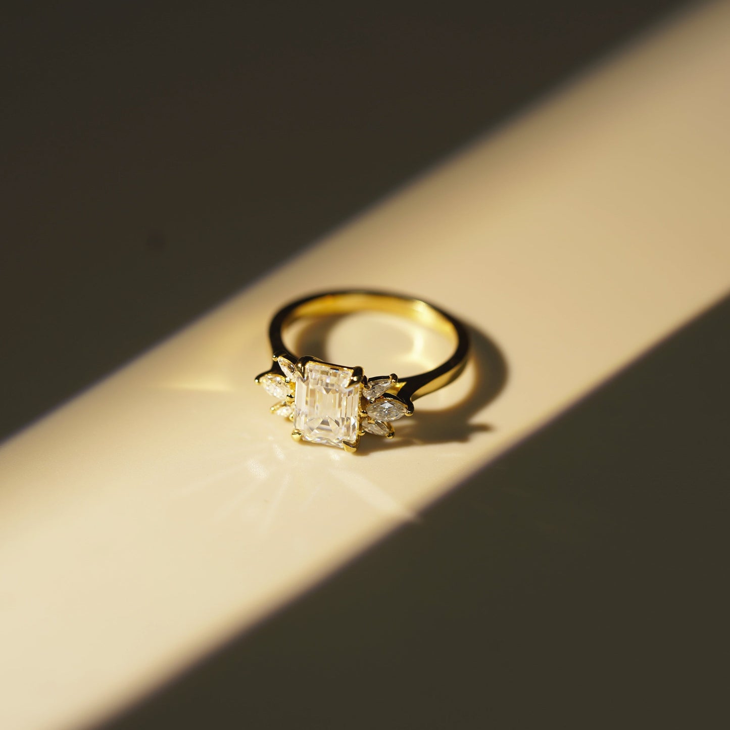 Emerald Cut Cluster Lab-Grown Diamond Engagement Ring