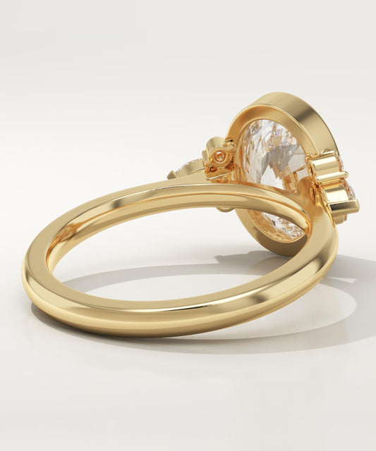 Oval Cut Bezel & Cluster Lab-Grown Diamond Engagement Ring