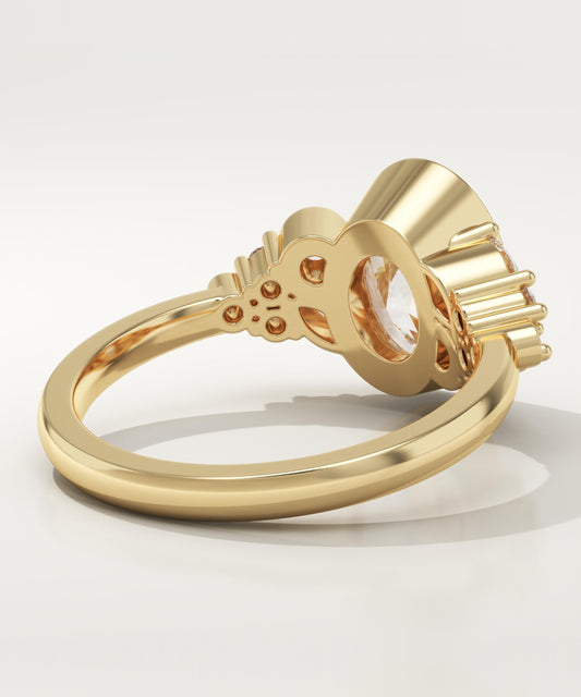 Oval Cut Bezel & Cluster Lab-Grown Diamond Engagement Ring