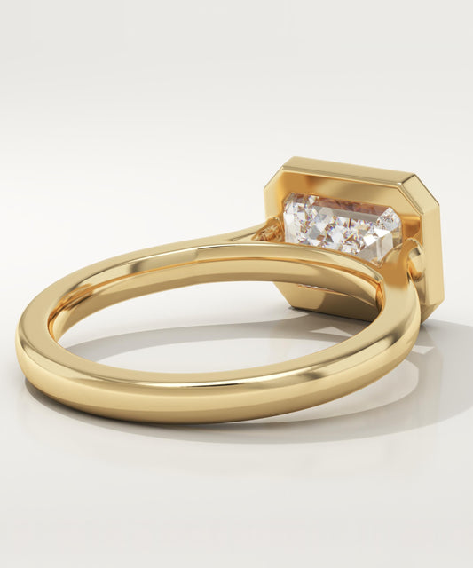 East West Emerald Cut Bezel Lab-Grown Diamond Engagement Ring