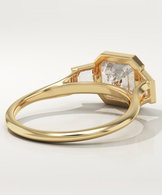 2 CT Asscher Cut Three Stone Bezel Moissanite Engagement Ring